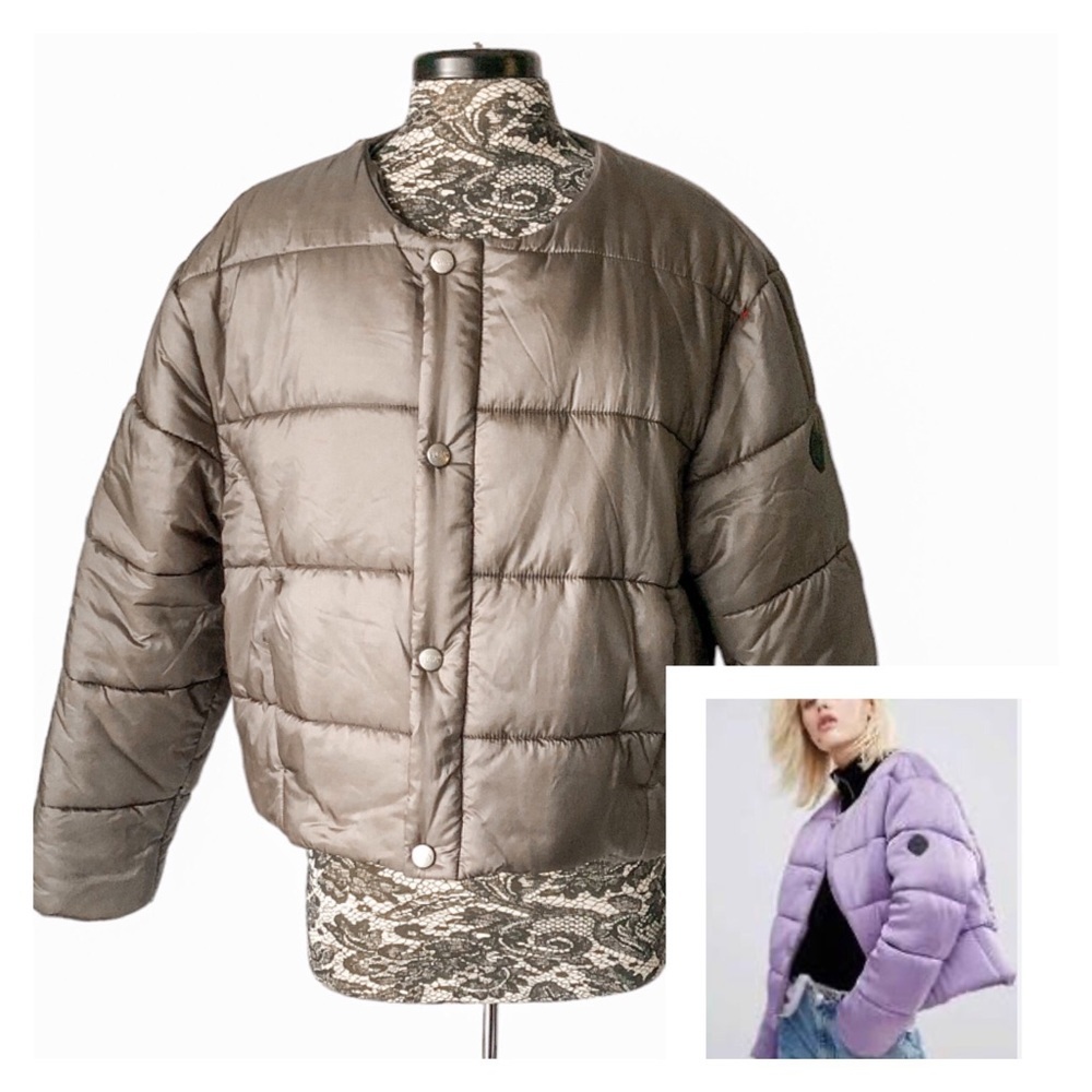 Puffa Oversized Collarless Padded Jacket Luxe Sat… - image 1